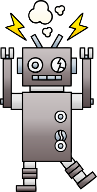 Arızalı bir robotun insan tarafından çizilmiş gölgeli karikatürü