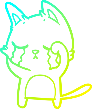 Bir insan tarafından çizilmiş ağlayan çizgi film kedisinin soğuk gradyan çizgisi.