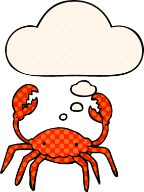 Bir insan tarafından çizilmiş, düşünce baloncuklu çizgi film yengeci.