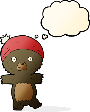 Bir insan tarafından çizilmiş düşünce baloncuğu olan sevimli siyah ayı.