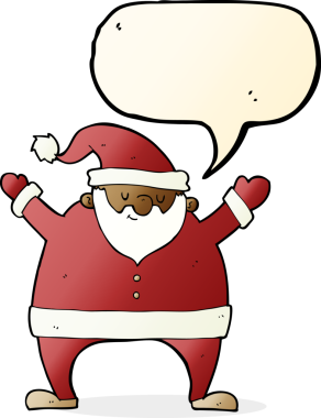 Bir insan tarafından çizilmiş konuşma balonlu Noel Baba çizgi filmi.