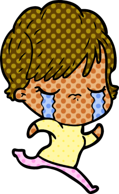 Bir insan tarafından çizilmiş ağlayan çizgi film kadını.