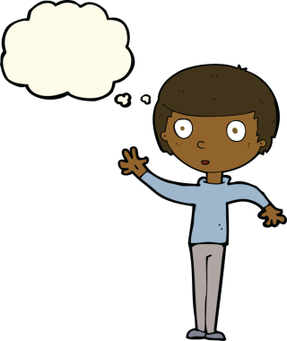 Bir insan tarafından çizilmiş düşünce balonlu çizgi film çocuğu.