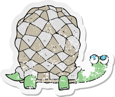 Bir insan tarafından çizilmiş karikatür kaplumbağasının geriletilmiş çıkartması.