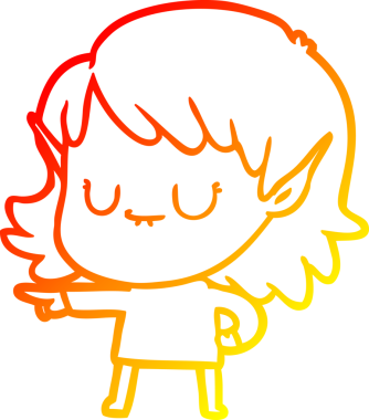 Bir insan tarafından çizilmiş mutlu bir elf kızı çizimi.