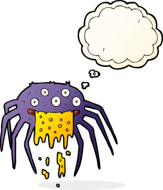 Bir insan tarafından çizilmiş düşünce baloncuklu iğrenç cadılar bayramı örümceği.