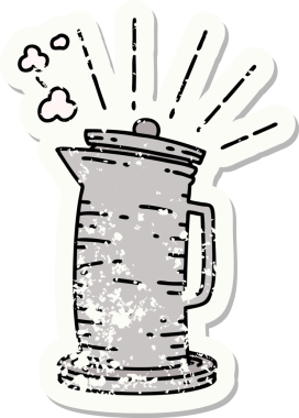 Bir insan tarafından çizilmiş dövme stili kahve sürahisi.