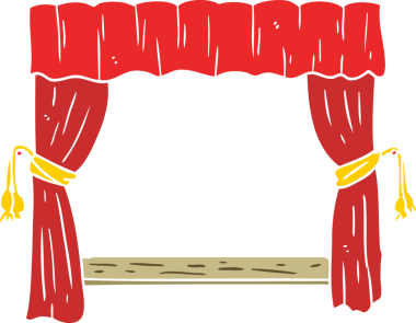 Bir insan tarafından çizilmiş düz renkli çizgi film perdeleri