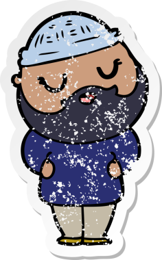 Bir insan tarafından çizilmiş sakallı bir çizgi film karakterinin sıkıntılı çıkartması.