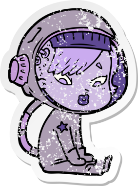 Bir insan tarafından çizilmiş karikatür astronot kadının sıkıntılı çıkartması.