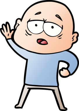 Bir insan tarafından çizilmiş yorgun, kel bir adam.