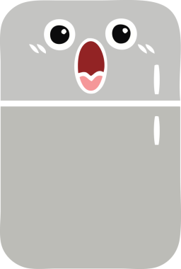 Bir insan tarafından çizilmiş bir buzdolabının düz renkli retro karikatürü