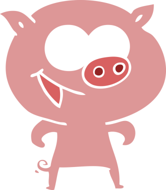 Bir insan tarafından çizilmiş neşeli domuz düz renkli çizgi film.