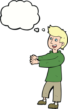 Bir insan tarafından çizilmiş düşünce balonlu mutlu adam çizgi filmi.