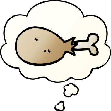 Çizgi film tavuk budu ve düşünce baloncuğu bir insan tarafından çizilmiş.