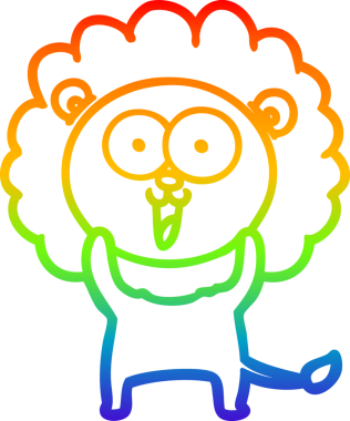 gökkuşağı gradyanı çizimi bir insan tarafından çizilmiş mutlu bir karikatür aslanı