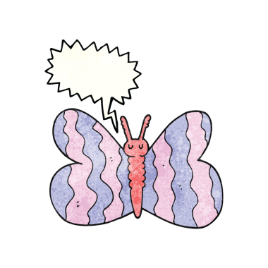 Bir insan tarafından çizilmiş serbest konuşma balonu desenli karikatür kelebeği