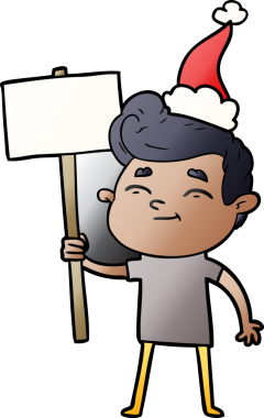 Mutlu el çizimi bir insan tarafından çizilmiş Noel Baba şapkası takan bir adamın çizimi.