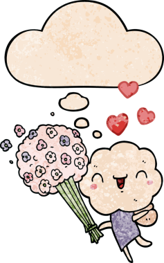 Bir insan tarafından çizilmiş grunge desenli düşünce baloncuğu olan sevimli çizgi film başı yaratığı.