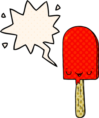 Bir insan tarafından çizilmiş çizgi roman tarzında konuşma balonlu buz lolipopu.