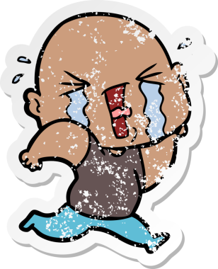 Bir insan tarafından çizilmiş ağlayan kel bir adamın sıkıntılı çıkartması.