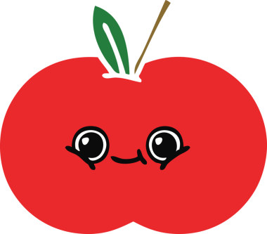 Bir insan tarafından çizilmiş kırmızı bir elmanın düz renkli retro karikatürü