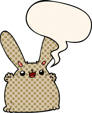 Çizgi roman tarzında konuşma balonu olan çizgi film tavşanı bir insan tarafından çizilmiş.