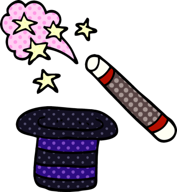 Karalama sihirbazları bir insan tarafından çizilmiş şapka ve değnek.