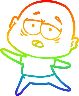 Gökkuşağı gradyan çizgi çizimi bir insan tarafından çizilmiş yorgun kel bir adam