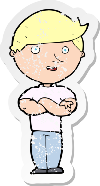 Bir insan tarafından çizilmiş mutlu bir adamın karikatür yapıştırması.