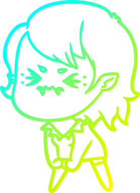 Bir insan tarafından çizilmiş, soğuk gradyan çizgi film karakteri bir vampir kız.