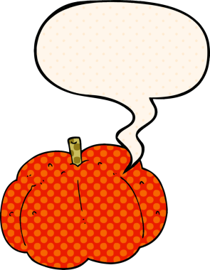 Çizgi roman tarzında konuşan balkabağı bir insan tarafından çizilmiş.