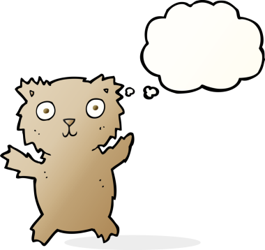 Bir insan tarafından çizilmiş düşünce balonlu oyuncak ayı.