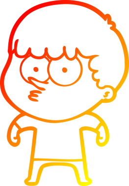 Bir insan tarafından çizilmiş, çizgi film karakteri meraklı bir çocuk çizimi.