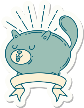 Bir insan tarafından çizilmiş dövme stili mutlu bir kedi.