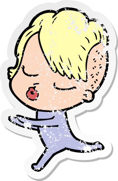 Çizgi film çıkartması. Bir insan tarafından çizilmiş güzel hippi kız.