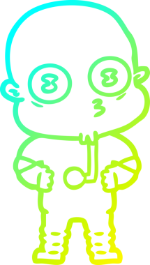 Bir insan tarafından çizilmiş garip, kel bir uzay adamının soğuk çizgi çizimi.