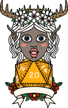 Retro Dövme Tarzı Elf Karakteri Bir insan tarafından çizilmiş doğal 20 zar ile