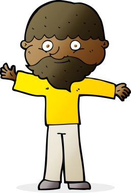 Bir insan tarafından çizilmiş sakallı mutlu adam çizgi filmi.