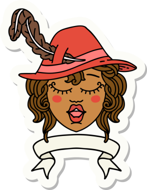 Bir insan tarafından çizilmiş afişi olan şarkı söyleyen ozan karakterin çıkartması.