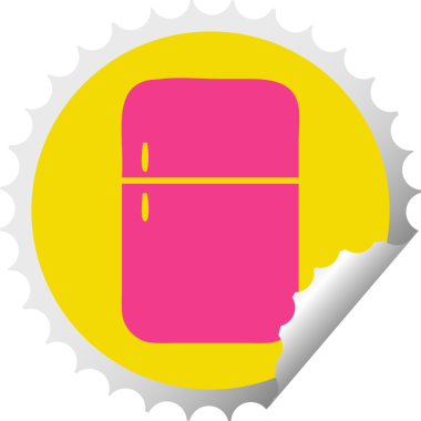 Bir insan tarafından çizilmiş dolap dondurucusunun dairesel kabuk soyma etiketi.