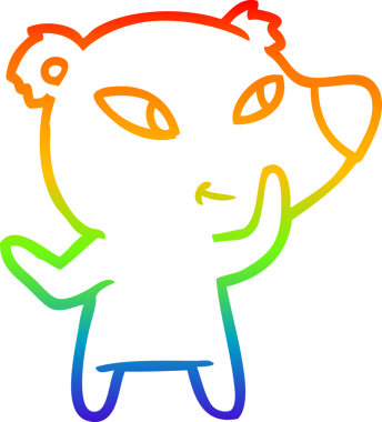 Gökkuşağı gradyanı çizimi. Bir insan tarafından çizilmiş şirin bir ayı çizgi filmi.