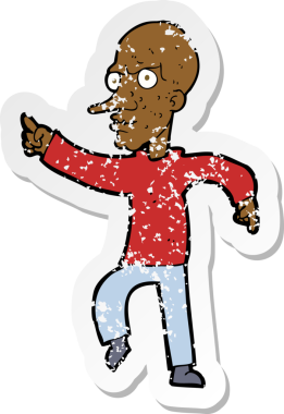 Bir insan tarafından çizilmiş kızgın yaşlı bir adamın gerilmiş çıkartması.