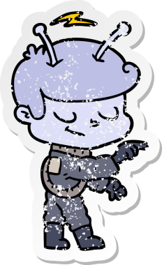 Bir insan tarafından çizilmiş dost canlısı bir uzay adamının sıkıntılı çıkartması.