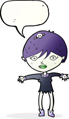 Bir insan tarafından çizilmiş konuşma balonu olan vampir kız.