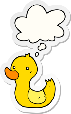 Düşünce baloncuklu çizgi film ördeği insan tarafından çizilmiş bir çıkartma.