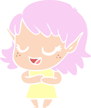 Bir insan tarafından çizilmiş mutlu düz renkli çizgi film elf kızı