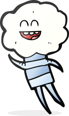 Bir insan tarafından çizilmiş karikatür, şirin bulut kafalı yaratık.