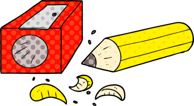 Bir insan tarafından çizilmiş kalem ve bileyici.