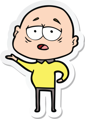 Bir insan tarafından çizilmiş, yorgun, kel bir adamın çıkartması.